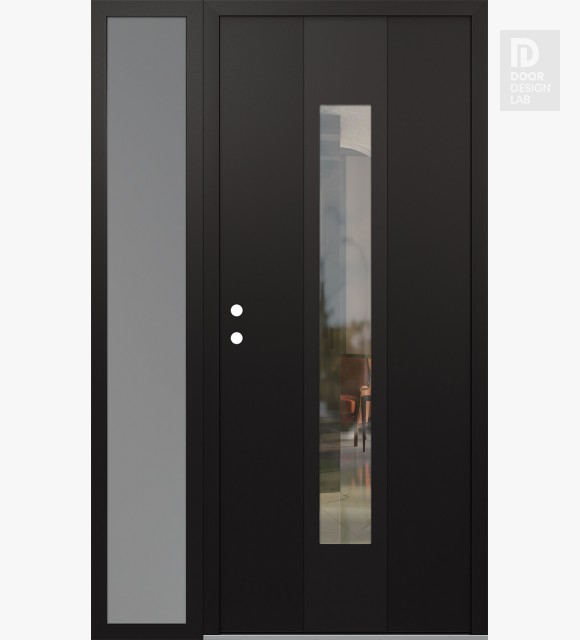 Modern Steel Front Door DIAMOND A1 50" X 80" BLACK/BLACK CLEAR GLASS PANEL BLACK RHI WITH SIDELITE FROSTED GLASS
