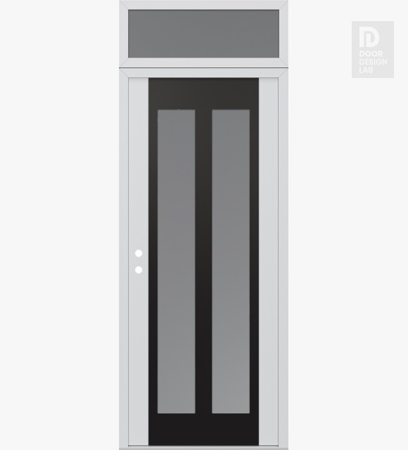 Modern Steel Front Door Diamond C14 36" x 96" white/white frosted Glass Panel black RHI with Transom frosted Glass