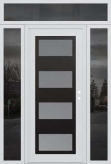 Diamond C2 64" x 96" white/white frosted Glass Panel black LHI with 2 Sidelites and Transom mirrored Glass