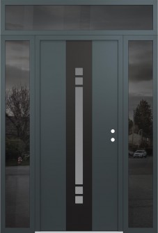 DIAMOND A4 68" X 96" ANTHRACITE/ANTHRACITE FROSTED GLASS PANEL BLACK LHI WITH 2 SIDELITES AND TRANSOM MIRRORED GLASS