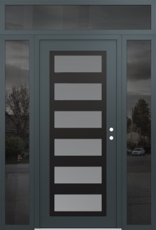 Diamond C9 60" x 96" anthracite/anthracite frosted Glass Panel black LHI with 2 Sidelites and Transom mirrored Glass