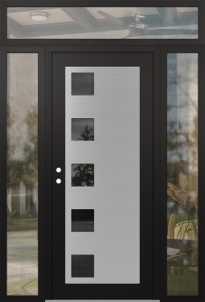 Diamond C5 60" x 96" black/black mirrored Glass Panel stainless steel RHI with 2 Sidelites and Transom clear Glass