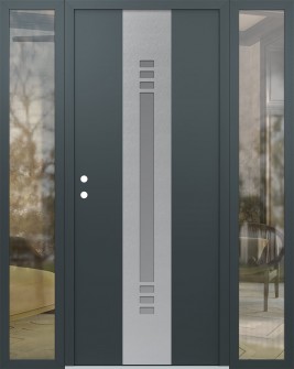 DIAMOND A5 68" X 80" ANTHRACITE/ANTHRACITE FROSTED GLASS PANEL STAINLESS STEEL RHI WITH 2 SIDELITES CLEAR GLASS