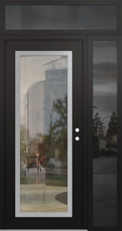 Diamond C1 48" x 96" black/black clear Glass Panel stainless steel LHI with Sidelite and Transom mirrored Glass