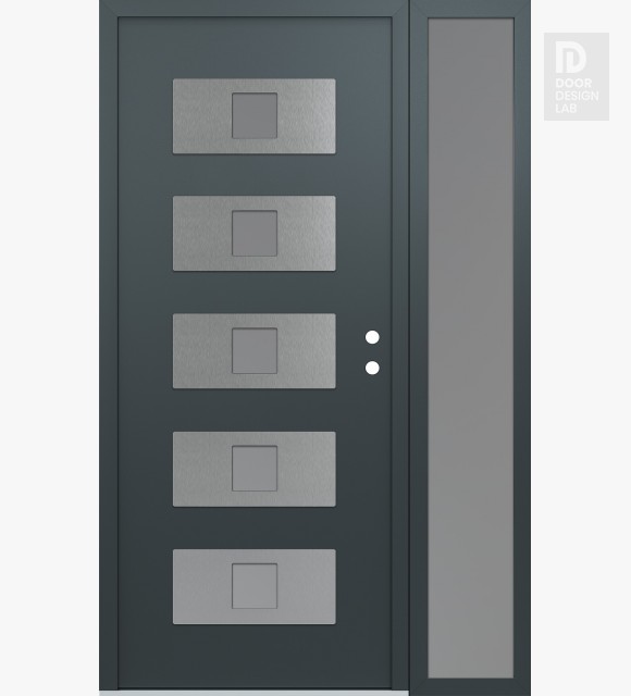 Modern Steel Front Door Diamond D8 52" x 80" anthracite/anthracite frosted Glass Panel stainless steel LHI with Sidelite frosted Glass