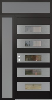 Diamond D5 52" x 96" black/black clear Glass Panel stainless steel RHI with Sidelite and Transom frosted Glass