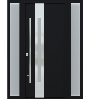 MODERN FRONT STEEL DOOR WITH SIDELITES ZEPHYR BLACK/WHITE 61 1/16" X 81 11/16" RHI