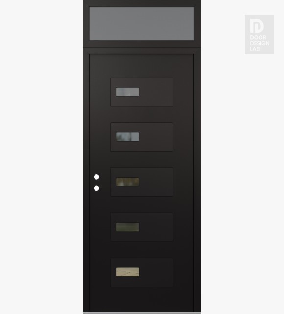 Modern Steel Front Door Diamond D7 36" x 96" black/black clear Glass Panel black RHI with Transom frosted Glass
