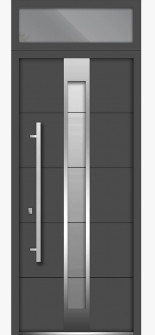 36 x 96 Front Exterior Prehung Steel Door / Deux 1717 Gray Graphite / Top Exterior Window / Stainless Inserts Single Modern Painted-Right-hand Inswing