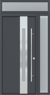 MODERN FRONT STEEL DOOR ZEPHYR ANTRACIT/WHITE 49 1/4" X 95 11/16" LHI + SIDELITE RIGHT/TRANSOM