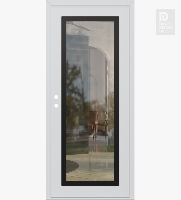 Modern Steel Front Door Diamond C1 36" x 80" white/white clear Glass Panel black RHI