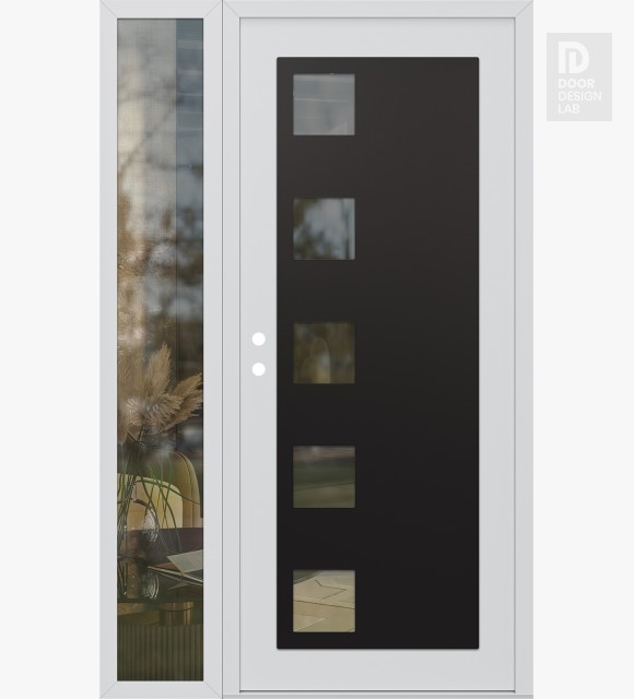 Modern Steel Front Door Diamond C5 48" x 80" white/white clear Glass Panel black RHI with Sidelite clear Glass