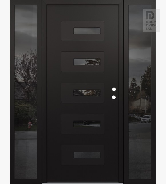 Modern Steel Front Door Diamond D6 60" x 80" black/black mirrored Glass Panel black LHI with 2 Sidelites mirrored Glass