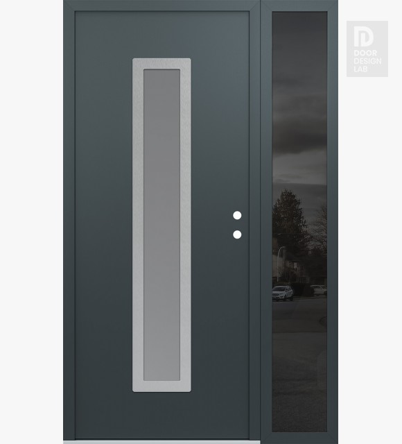 Modern Steel Front Door DIAMOND A11 52" X 80" ANTHRACITE/ANTHRACITE FROSTED GLASS PANEL STAINLESS STEEL LHI WITH SIDELITE MIRRORED GLASS