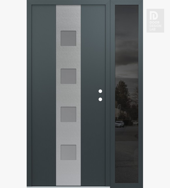 Modern Steel Front Door DIAMOND A12 50" X 80" ANTHRACITE/ANTHRACITE FROSTED GLASS PANEL STAINLESS STEEL LHI WITH SIDELITE MIRRORED GLASS