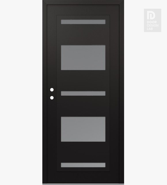 Modern Steel Front Door Diamond C10 36" x 80" black/white frosted Glass Panel black RHI