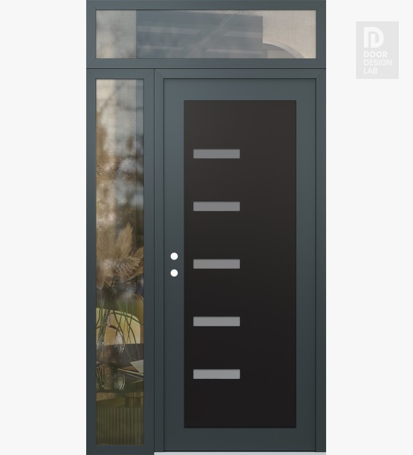 Modern Steel Front Door Diamond C8 48" x 96" anthracite/anthracite frosted Glass Panel black RHI with Sidelite and Transom clear Glass