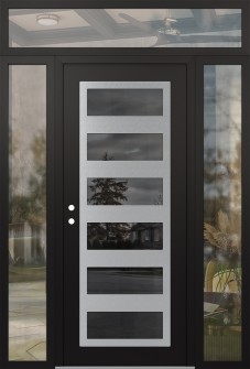 Diamond C9 64" x 96" black/black mirrored Glass Panel stainless steel RHI with 2 Sidelites and Transom clear Glass