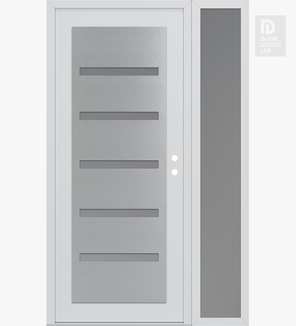 Modern Steel Front Door Diamond C7 52" x 80" white/white frosted Glass Panel stainless steel LHI with Sidelite frosted Glass
