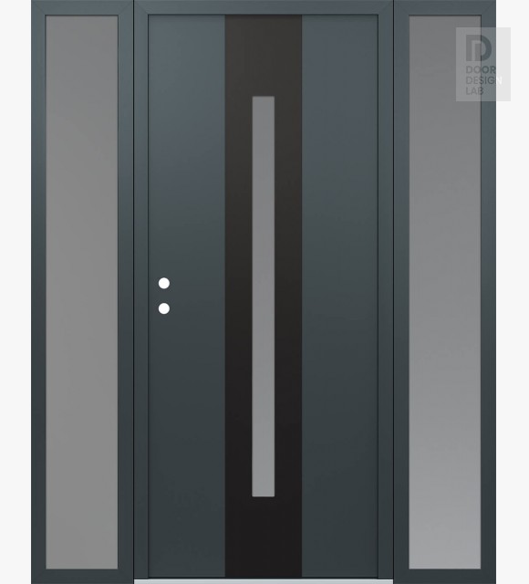 Modern Steel Front Door DIAMOND A2 60" X 80" ANTHRACITE/ANTHRACITE FROSTED GLASS PANEL BLACK RHI WITH 2 SIDELITES FROSTED GLASS