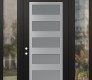 Modern Steel Front Door Diamond C9 60" x 96" black/white frosted Glass Panel stainless steel RHI with 2 Sidelites and Transom clear Glass