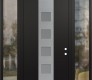 Modern Steel Front Door DIAMOND A13 60" X 96" BLACK/WHITE FROSTED GLASS PANEL STAINLESS STEEL LHI WITH 2 SIDELITES AND TRANSOM CLEAR GLASS