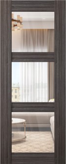 DOOR SLAB PALLADIO 3 LITE CLEAR VETRO GRAY OAK 32" X 84" X 1 9/16" TEMPERED CLEAR GLASS