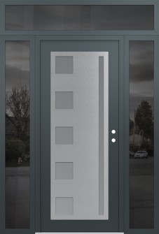 Diamond C3 64" x 96" anthracite/anthracite frosted Glass Panel stainless steel LHI with 2 Sidelites and Transom mirrored Glass