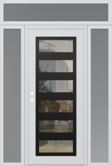 Diamond C9 64" x 96" white/white clear Glass Panel black RHI with 2 Sidelites and Transom frosted Glass