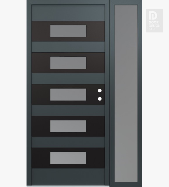 Modern Steel Front Door Diamond D5 50" x 80" anthracite/anthracite frosted Glass Panel black LHI with Sidelite frosted Glass
