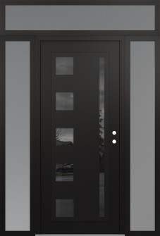 Diamond C3 64" x 96" black/black mirrored Glass Panel black LHI with 2 Sidelites and Transom frosted Glass