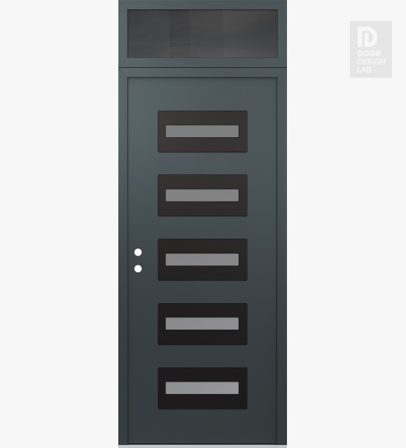 Modern Steel Front Door Diamond D4 36" x 96" anthracite/anthracite frosted Glass Panel black RHI with Transom mirrored Glass