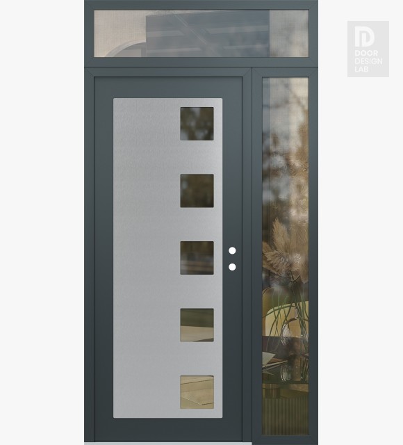 Modern Steel Front Door Diamond C5 52" x 96" anthracite/anthracite clear Glass Panel stainless steel LHI with Sidelite and Transom clear Glass