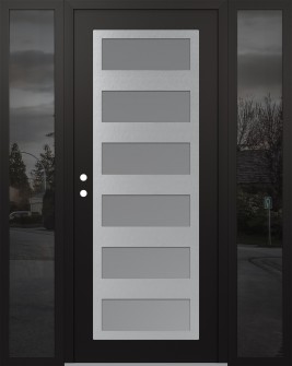 Diamond C9 68" x 80" black/white frosted Glass Panel stainless steel RHI with 2 Sidelites mirrored Glass