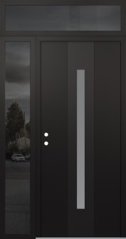 DIAMOND A2 52" X 96" BLACK/WHITE FROSTED GLASS PANEL BLACK RHI WITH SIDELITE AND TRANSOM MIRRORED GLASS