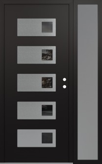 Diamond D2 52" x 80" black/black mirrored Glass Panel stainless steel LHI with Sidelite frosted Glass