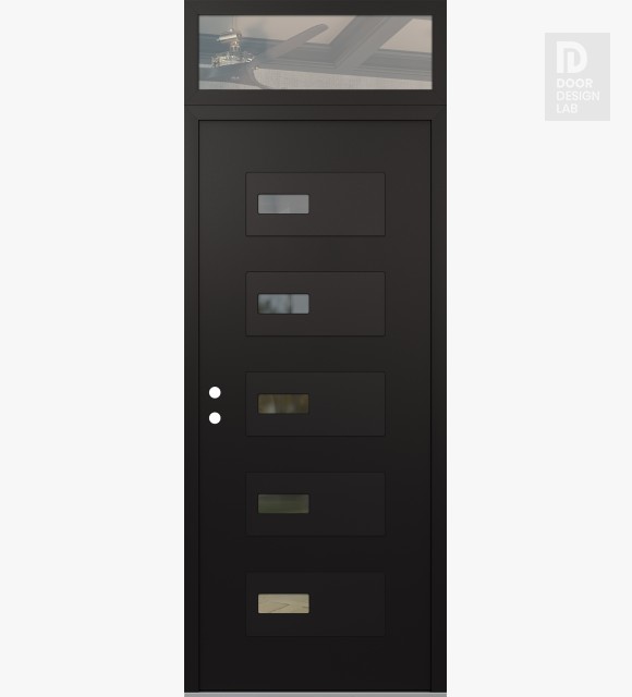 Modern Steel Front Door Diamond D7 36" x 96" black/black clear Glass Panel black RHI with Transom clear Glass