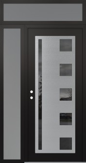 Diamond C3 48" x 96" black/black mirrored Glass Panel stainless steel RHI with Sidelite and Transom frosted Glass