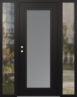 Diamond C1 60" x 80" black/white frosted Glass Panel black RHI with 2 Sidelites clear Glass