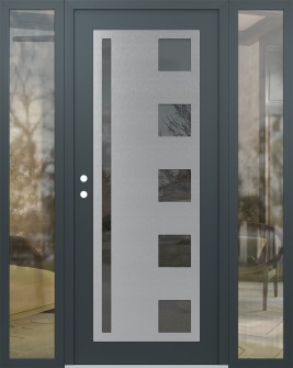 Diamond C3 64" x 80" anthracite/anthracite mirrored Glass Panel stainless steel RHI with 2 Sidelites clear Glass