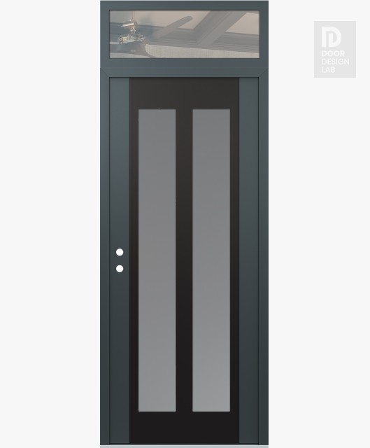 Modern Steel Front Door Diamond C14 36" x 96" anthracite/anthracite frosted Glass Panel black RHI with Transom clear Glass