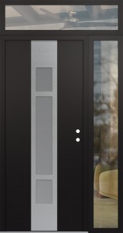 DIAMOND A9 50" X 96" BLACK/WHITE FROSTED GLASS PANEL STAINLESS STEEL LHI WITH SIDELITE AND TRANSOM CLEAR GLASS