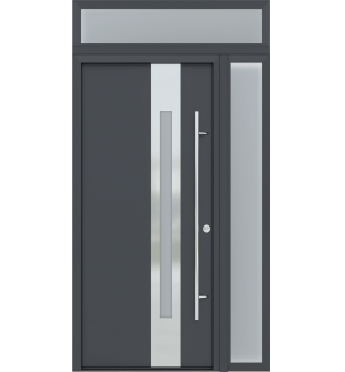 MODERN GRAY FRONT STEEL DOOR ZEPHYR 49 1/4" X 95 11/16" LHI + SIDELITE RIGHT/TRANSOM