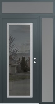 Diamond C1 50" x 96" anthracite/anthracite mirrored Glass Panel stainless steel LHI with Sidelite and Transom frosted Glass