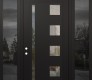 Modern Steel Front Door Diamond C3 60" x 96" black/black clear Glass Panel black RHI with 2 Sidelites and Transom mirrored Glass
