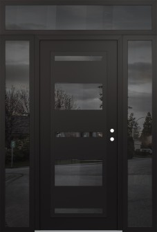 Diamond C10 64" x 96" black/black mirrored Glass Panel black LHI with 2 Sidelites and Transom mirrored Glass
