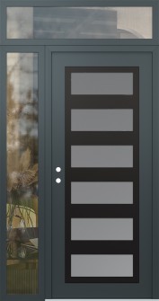 Diamond C9 52" x 96" anthracite/anthracite frosted Glass Panel black RHI with Sidelite and Transom clear Glass