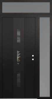 DIAMOND A7 52" X 96" BLACK/BLACK MIRRORED GLASS PANEL BLACK LHI WITH SIDELITE AND TRANSOM FROSTED GLASS