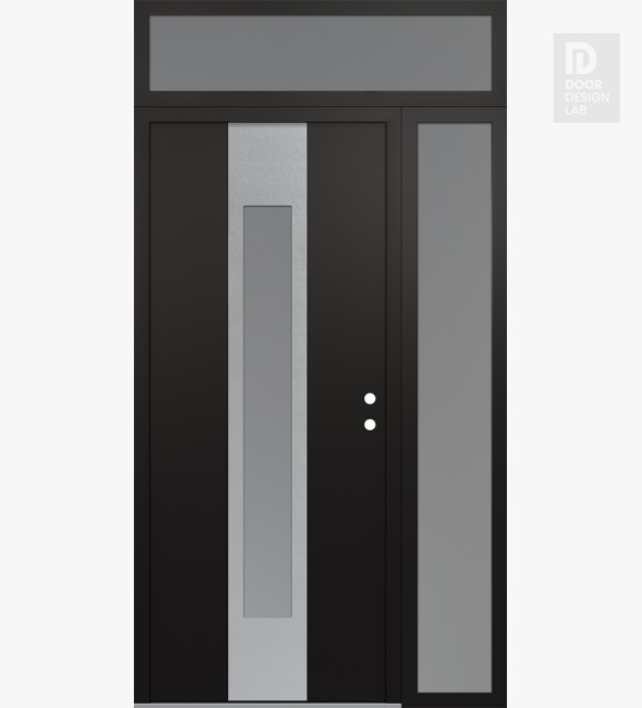 Modern Steel Front Door DIAMOND A1 52" X 96" BLACK/WHITE FROSTED GLASS PANEL STAINLESS STEEL LHI WITH SIDELITE AND TRANSOM FROSTED GLASS
