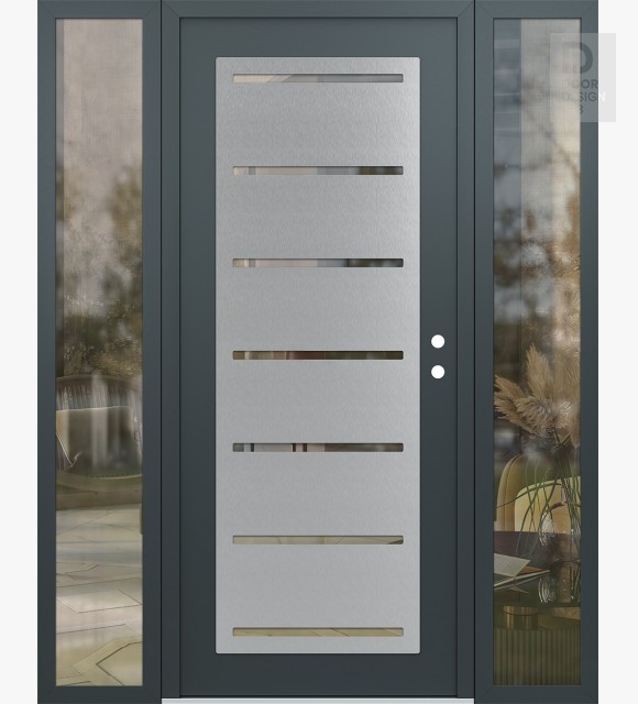 Modern Steel Front Door Diamond C11 60" x 80" anthracite/anthracite clear Glass Panel stainless steel LHI with 2 Sidelites clear Glass